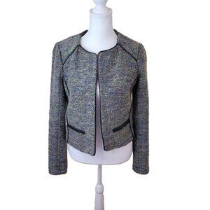 Willow & Clay Multicolored Tweed Bouclé Faux Leather Trim Blazer Women's Size XS